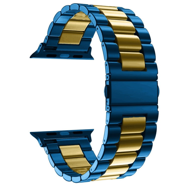 Lisslune | Fold Buckle 3 Pearls Stainless Steel Watch Band For Apple Watch Ultra 49mm&Watch Ultra 2 49mm / Series 10 46mm / 9&8&7 45mm / SE 3&SE 2&6&SE&5&4 44mm / 3&2&1 42mm (Blue Gold)