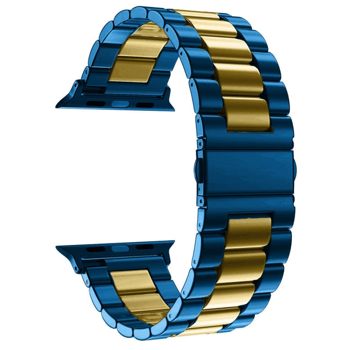 Lisslune | Fold Buckle 3 Pearls Stainless Steel Watch Band For Apple Watch Ultra 49mm&Watch Ultra 2 49mm / Series 10 46mm / 9&8&7 45mm / SE 3&SE 2&6&SE&5&4 44mm / 3&2&1 42mm (Blue Gold)