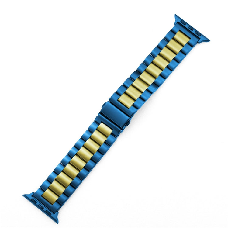 Lisslune | Fold Buckle 3 Pearls Stainless Steel Watch Band For Apple Watch Ultra 49mm&Watch Ultra 2 49mm / Series 10 46mm / 9&8&7 45mm / SE 3&SE 2&6&SE&5&4 44mm / 3&2&1 42mm (Blue Gold)