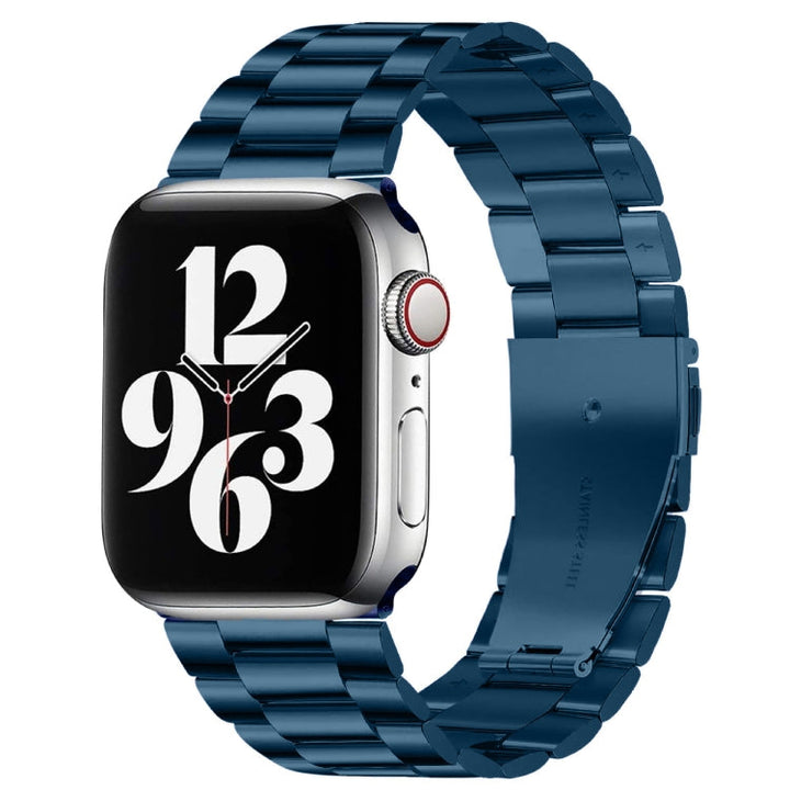 Lisslune | Folded Buckle 3 Pearls Stainless Steel Watch Band for Apple Watch Ultra 49mm & Watch Ultra 2 49mm / Series 10 46mm / 9 & 8 & 7 45mm / SE 3 & SE 2 & 6 & SE & 5 & 4 44mm / 3 & 2 & 1 42mm (Blue)