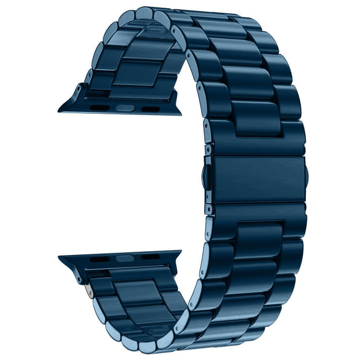 Lisslune | Folded Buckle 3 Pearls Stainless Steel Watch Band for Apple Watch Ultra 49mm & Watch Ultra 2 49mm / Series 10 46mm / 9 & 8 & 7 45mm / SE 3 & SE 2 & 6 & SE & 5 & 4 44mm / 3 & 2 & 1 42mm (Blue)