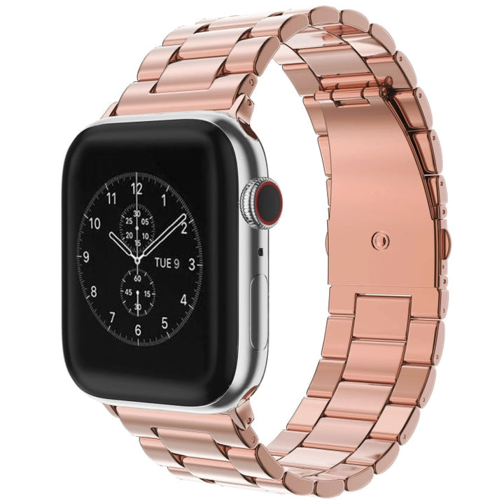 Lisslune | Folding clasp 3 pearls stainless steel watch band for Apple Watch Ultra 49mm & Watch Ultra 2 49mm / Series 10 46mm / 9 & 8 & 7 45mm / SE 3 & SE 2 & 6 & SE & 5 & 4 44mm / 3 & 2 & 1 42mm (Rose gold)