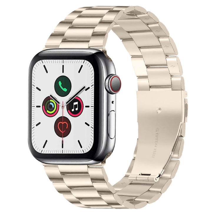 Lisslune | Foldable Closure 3 Pearls Stainless Steel Bracelet for Apple Watch Ultra 49mm & Watch Ultra 2 49mm / Series 10 46mm / 9 & 8 & 7 45mm / SE 3 & SE 2 & 6 & SE & 5 & 4 44mm / 3 & 2 & 1 42mm (Starlight)