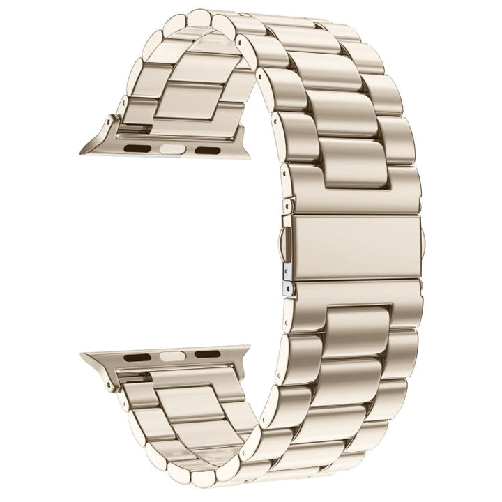 Lisslune | Foldable Closure 3 Pearls Stainless Steel Bracelet for Apple Watch Ultra 49mm & Watch Ultra 2 49mm / Series 10 46mm / 9 & 8 & 7 45mm / SE 3 & SE 2 & 6 & SE & 5 & 4 44mm / 3 & 2 & 1 42mm (Starlight)