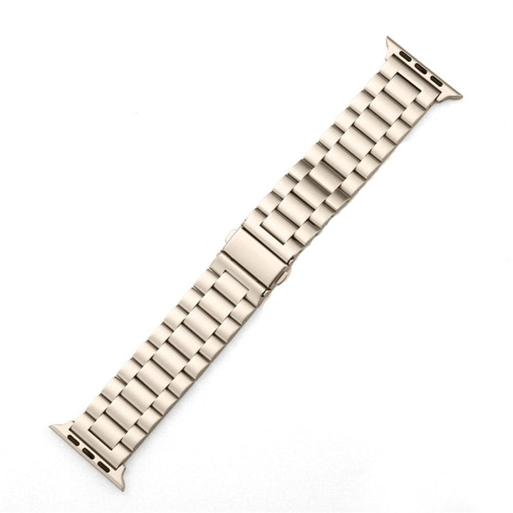 Lisslune | Foldable Closure 3 Pearls Stainless Steel Bracelet for Apple Watch Ultra 49mm & Watch Ultra 2 49mm / Series 10 46mm / 9 & 8 & 7 45mm / SE 3 & SE 2 & 6 & SE & 5 & 4 44mm / 3 & 2 & 1 42mm (Starlight)