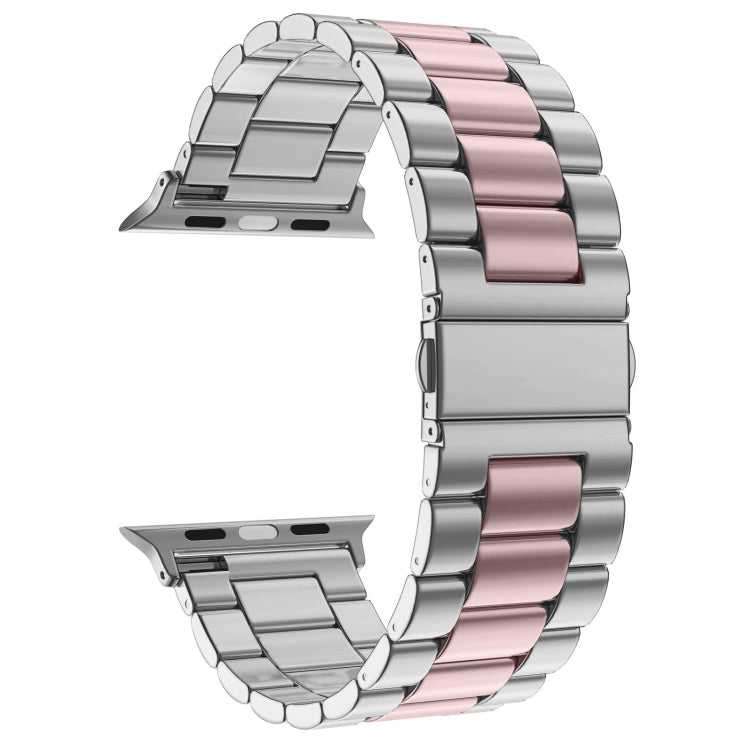 Lisslune | Folding clasp 3 pearls stainless steel watch band for Apple Watch Ultra 49mm & Watch Ultra 2 49mm / Series 10 46mm / 9 & 8 & 7 45mm / SE 3 & SE 2 & 6 & SE & 5 & 4 44mm / 3 & 2 & 1 42mm (Silver Pink)