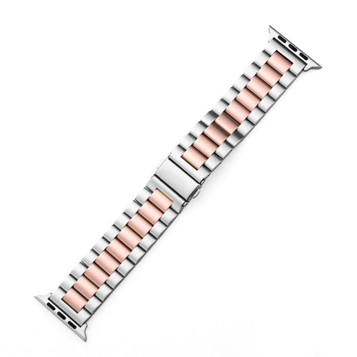 Lisslune | Folding clasp 3 pearls stainless steel watch band for Apple Watch Ultra 49mm & Watch Ultra 2 49mm / Series 10 46mm / 9 & 8 & 7 45mm / SE 3 & SE 2 & 6 & SE & 5 & 4 44mm / 3 & 2 & 1 42mm (Silver Pink)