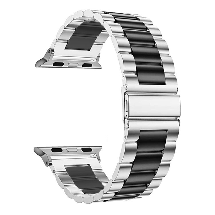Lisslune | Folding closure 3 beads stainless steel watch band for Apple Watch Ultra 49mm & Watch Ultra 2 49mm / Series 10 46mm / 9 & 8 & 7 45mm / SE 3 & SE 2 & 6 & SE & 5 & 4 44mm / 3 & 2 & 1 42mm (Silver Black)