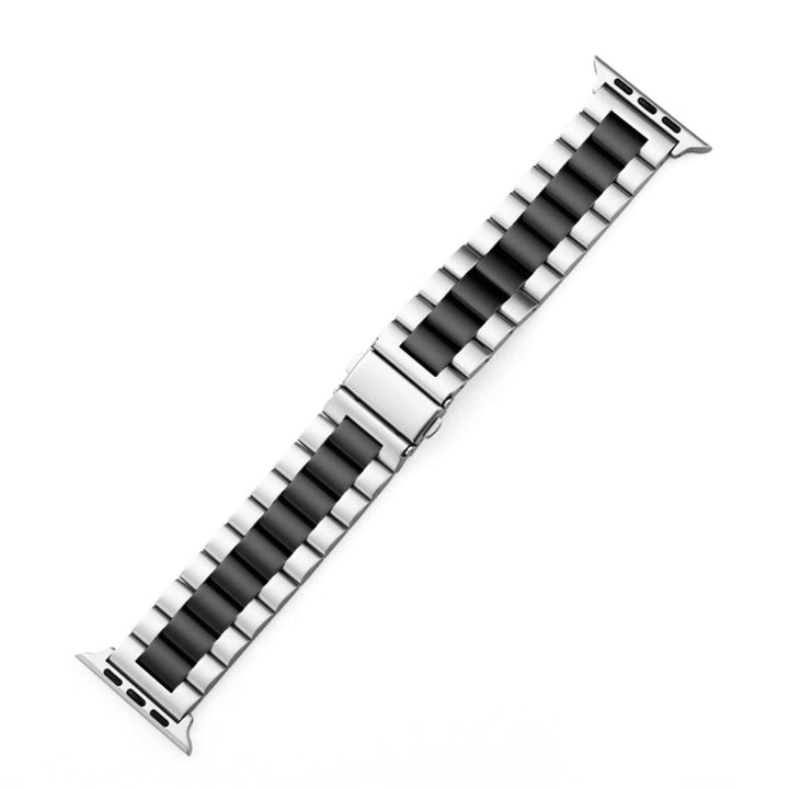 Lisslune | Folding closure 3 beads stainless steel watch band for Apple Watch Ultra 49mm & Watch Ultra 2 49mm / Series 10 46mm / 9 & 8 & 7 45mm / SE 3 & SE 2 & 6 & SE & 5 & 4 44mm / 3 & 2 & 1 42mm (Silver Black)