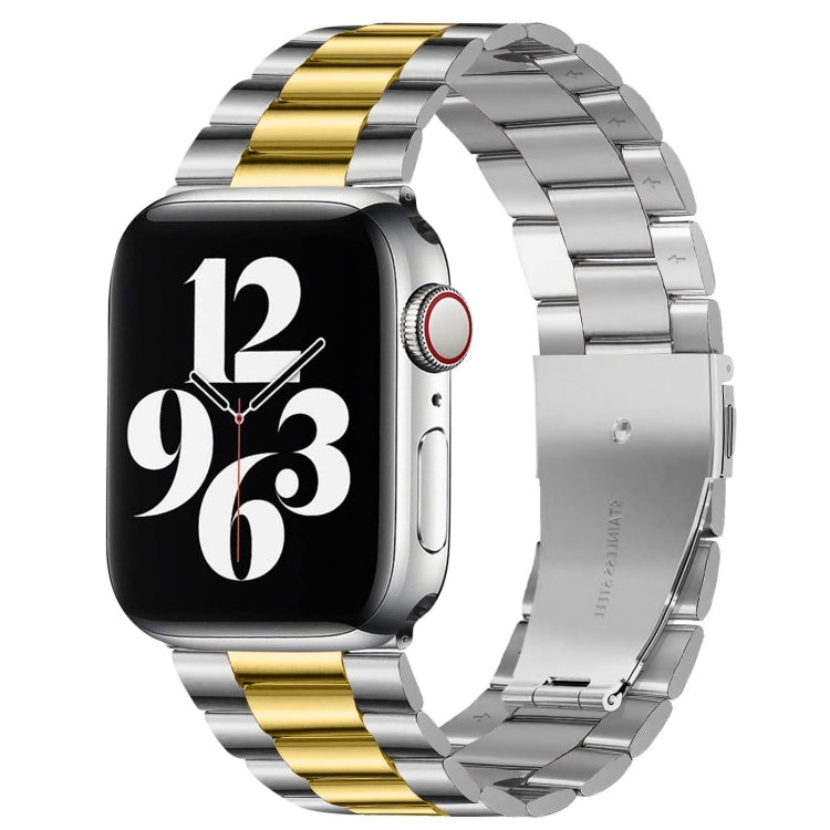 Lisslune | Fold Closure 3 Beads Stainless Steel Bracelet for Apple Watch Ultra 49mm&Watch Ultra 2 49mm / Series 10 46mm / 9&8&7 45mm / SE 3&SE 2&6&SE&5&4 44mm / 3&2&1 42mm (Silver Yellow)