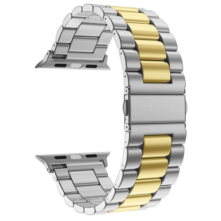 Lisslune | Fold Closure 3 Beads Stainless Steel Bracelet for Apple Watch Ultra 49mm&Watch Ultra 2 49mm / Series 10 46mm / 9&8&7 45mm / SE 3&SE 2&6&SE&5&4 44mm / 3&2&1 42mm (Silver Yellow)