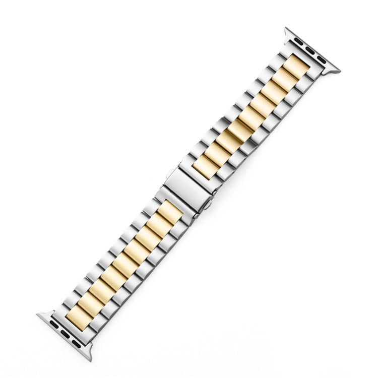 Lisslune | Fold Closure 3 Beads Stainless Steel Bracelet for Apple Watch Ultra 49mm&Watch Ultra 2 49mm / Series 10 46mm / 9&8&7 45mm / SE 3&SE 2&6&SE&5&4 44mm / 3&2&1 42mm (Silver Yellow)