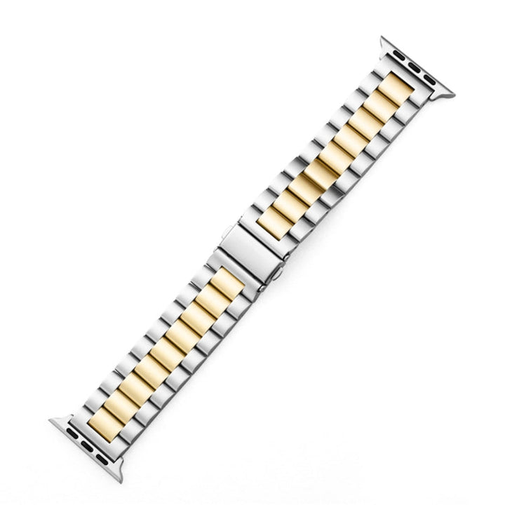 Lisslune | Fold Closure 3 Beads Stainless Steel Bracelet for Apple Watch Ultra 49mm&Watch Ultra 2 49mm / Series 10 46mm / 9&8&7 45mm / SE 3&SE 2&6&SE&5&4 44mm / 3&2&1 42mm (Silver Yellow)