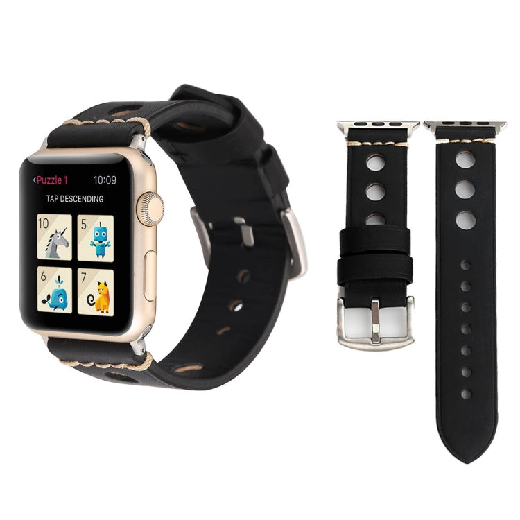Lisslune | For Apple Watch Series 10 42mm / 9&8&7 41mm / SE 3&SE 2&6&SE&5&4 40mm / 3&2&1 38mm Retro Hole Leather Band (Black)