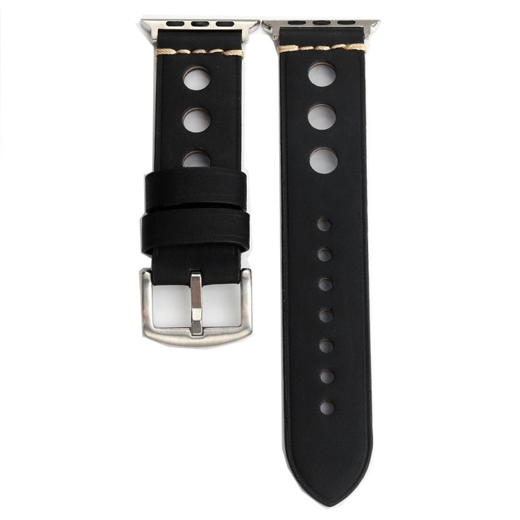 Lisslune | For Apple Watch Series 10 42mm / 9&8&7 41mm / SE 3&SE 2&6&SE&5&4 40mm / 3&2&1 38mm Retro Hole Leather Band (Black)