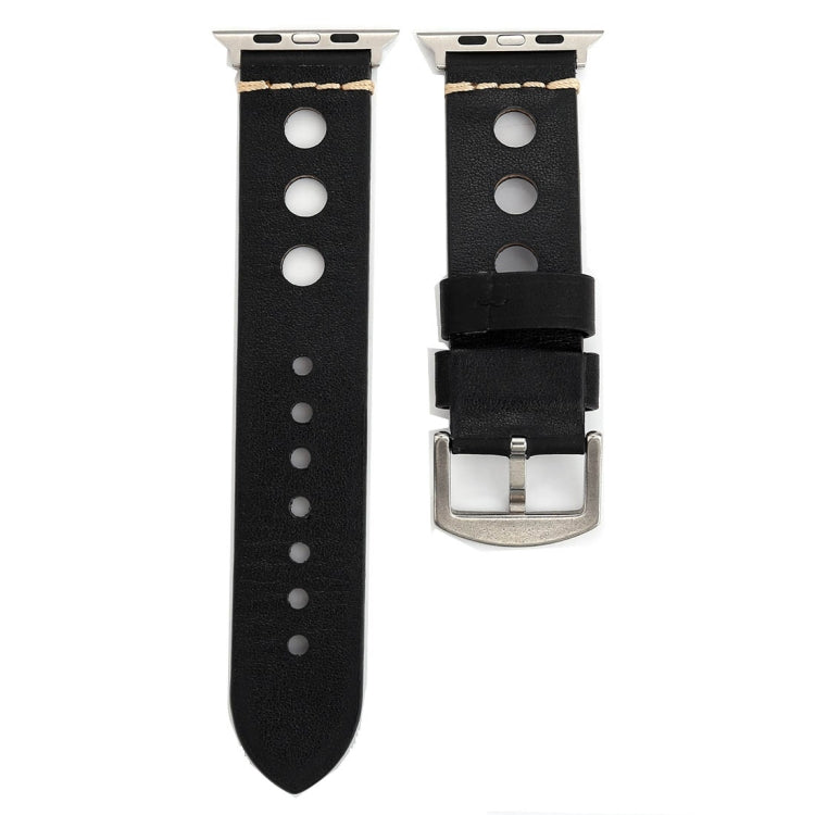 Lisslune | For Apple Watch Series 10 42mm / 9&8&7 41mm / SE 3&SE 2&6&SE&5&4 40mm / 3&2&1 38mm Retro Hole Leather Band (Black)