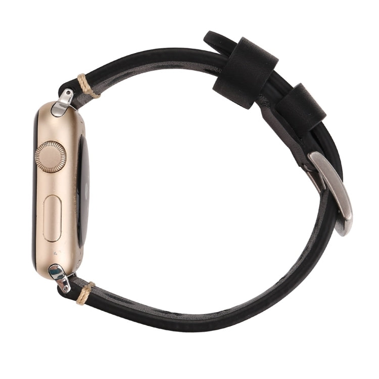Lisslune | For Apple Watch Series 10 42mm / 9&8&7 41mm / SE 3&SE 2&6&SE&5&4 40mm / 3&2&1 38mm Retro Hole Leather Band (Black)