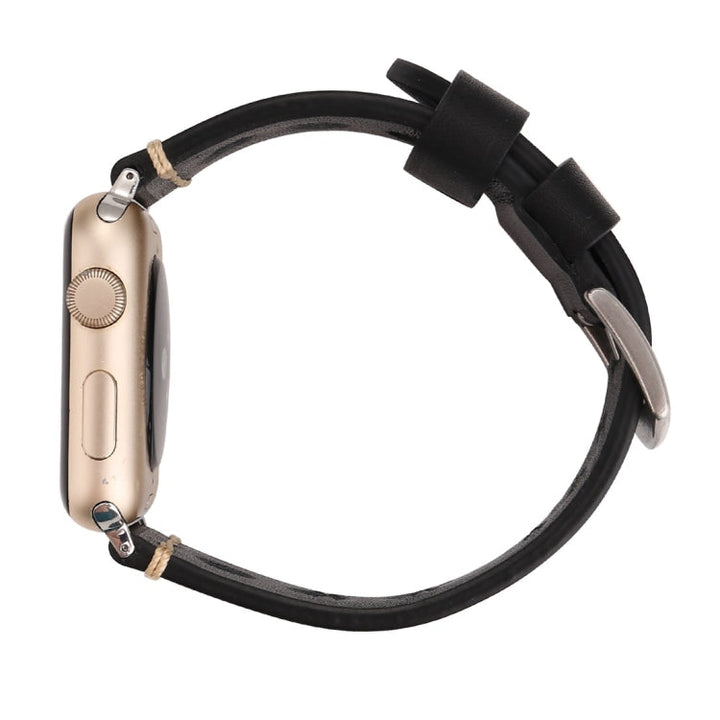 Lisslune | For Apple Watch Series 10 42mm / 9&8&7 41mm / SE 3&SE 2&6&SE&5&4 40mm / 3&2&1 38mm Retro Hole Leather Band (Black)