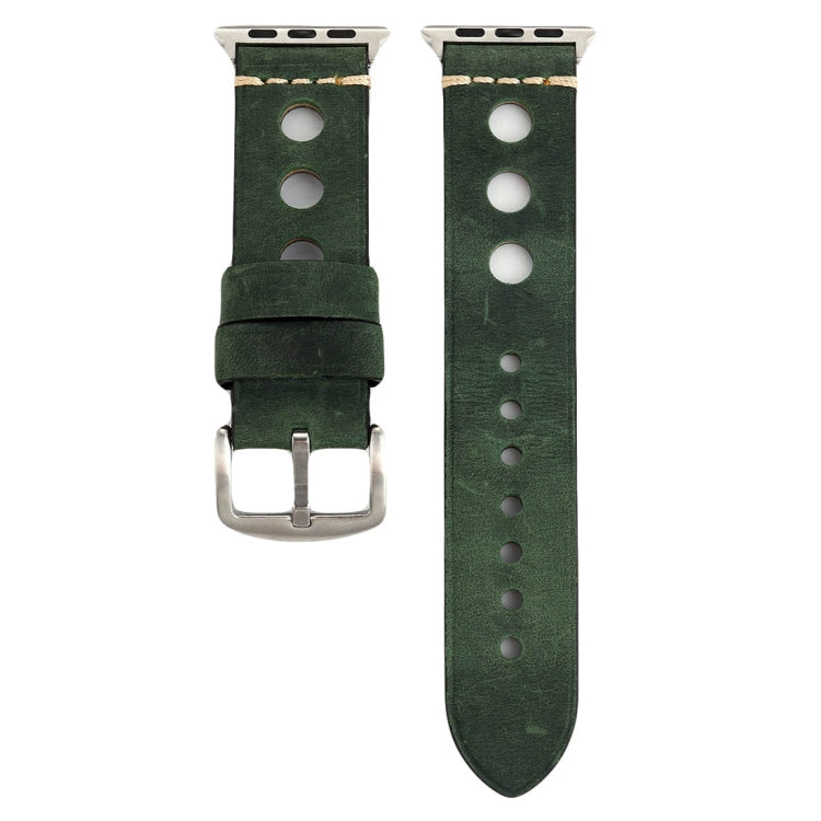 Lisslune | For Apple Watch Series 10 42mm / 9&8&7 41mm / SE 3&SE 2&6&SE&5&4 40mm / 3&2&1 38mm Retro Hole Leather Strap (Green)