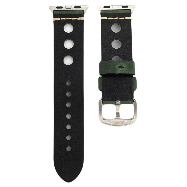 Lisslune | For Apple Watch Series 10 42mm / 9&8&7 41mm / SE 3&SE 2&6&SE&5&4 40mm / 3&2&1 38mm Retro Hole Leather Strap (Green)