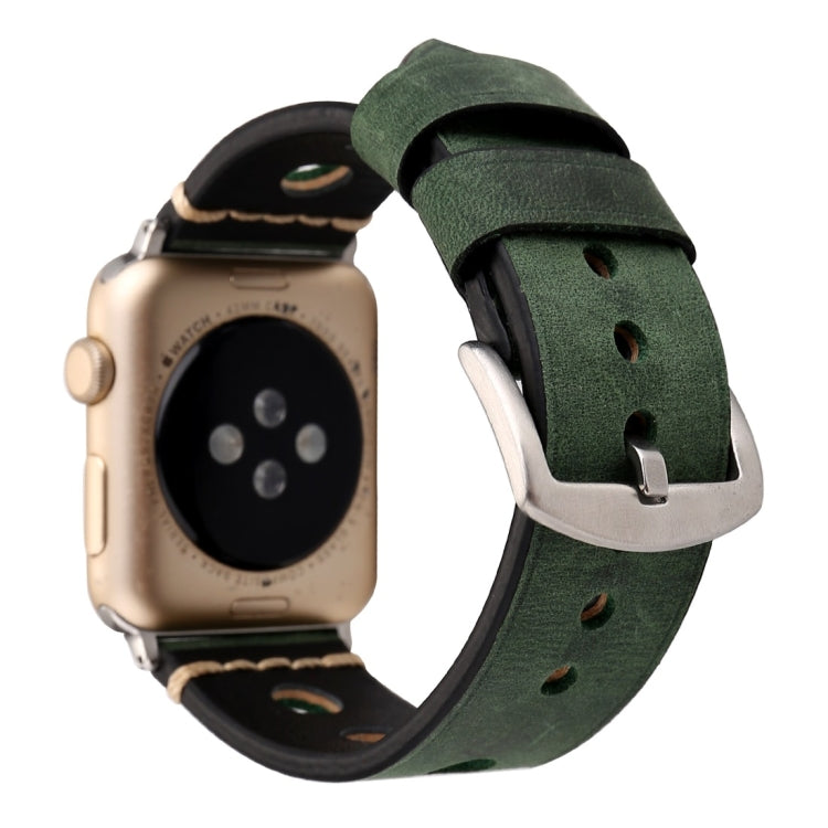 Lisslune | For Apple Watch Series 10 42mm / 9&8&7 41mm / SE 3&SE 2&6&SE&5&4 40mm / 3&2&1 38mm Retro Hole Leather Strap (Green)