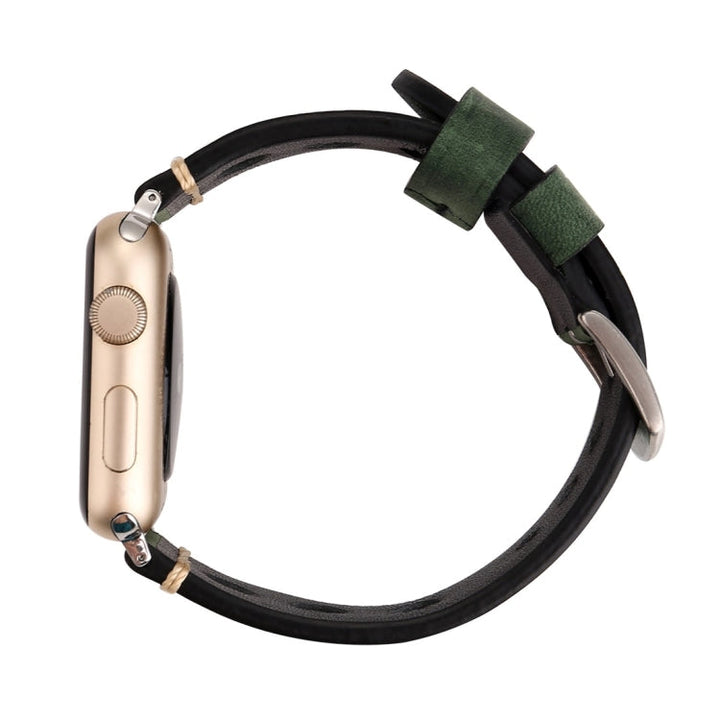 Lisslune | For Apple Watch Series 10 42mm / 9&8&7 41mm / SE 3&SE 2&6&SE&5&4 40mm / 3&2&1 38mm Retro Hole Leather Strap (Green)