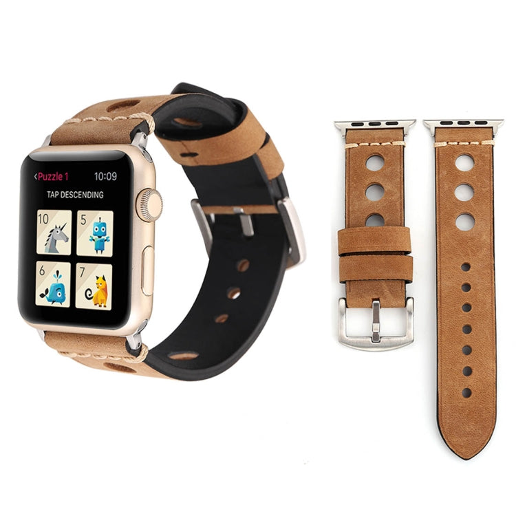 Lisslune | For Apple Watch Series 10 42mm / 9&8&7 41mm / SE 3&SE 2&6&SE&5&4 40mm / 3&2&1 38mm Retro Hole Leather Watch Band (Khaki)