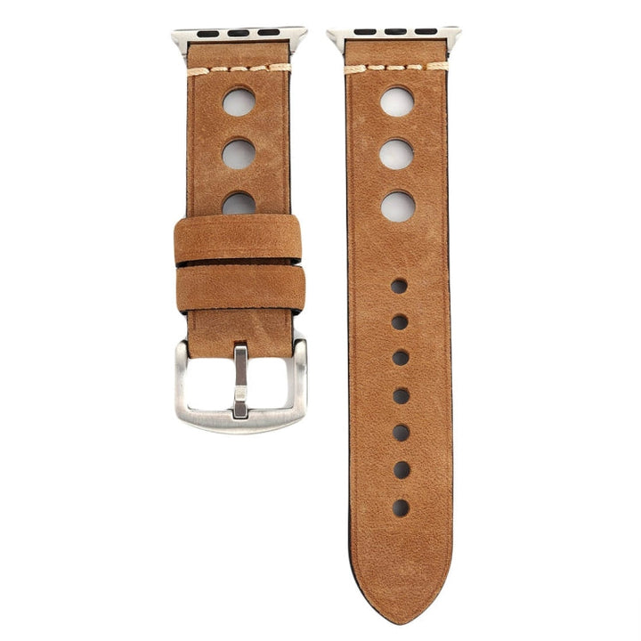 Lisslune | For Apple Watch Series 10 42mm / 9&8&7 41mm / SE 3&SE 2&6&SE&5&4 40mm / 3&2&1 38mm Retro Hole Leather Watch Band (Khaki)