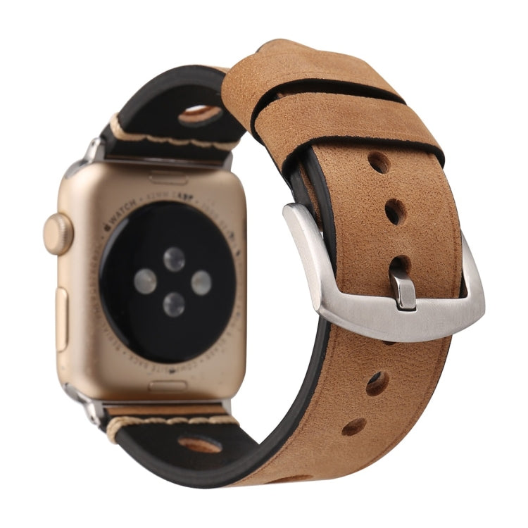 Lisslune | For Apple Watch Series 10 42mm / 9&8&7 41mm / SE 3&SE 2&6&SE&5&4 40mm / 3&2&1 38mm Retro Hole Leather Watch Band (Khaki)