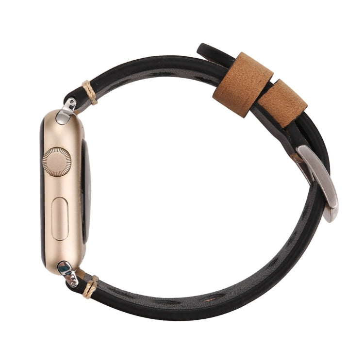 Lisslune | For Apple Watch Series 10 42mm / 9&8&7 41mm / SE 3&SE 2&6&SE&5&4 40mm / 3&2&1 38mm Retro Hole Leather Watch Band (Khaki)