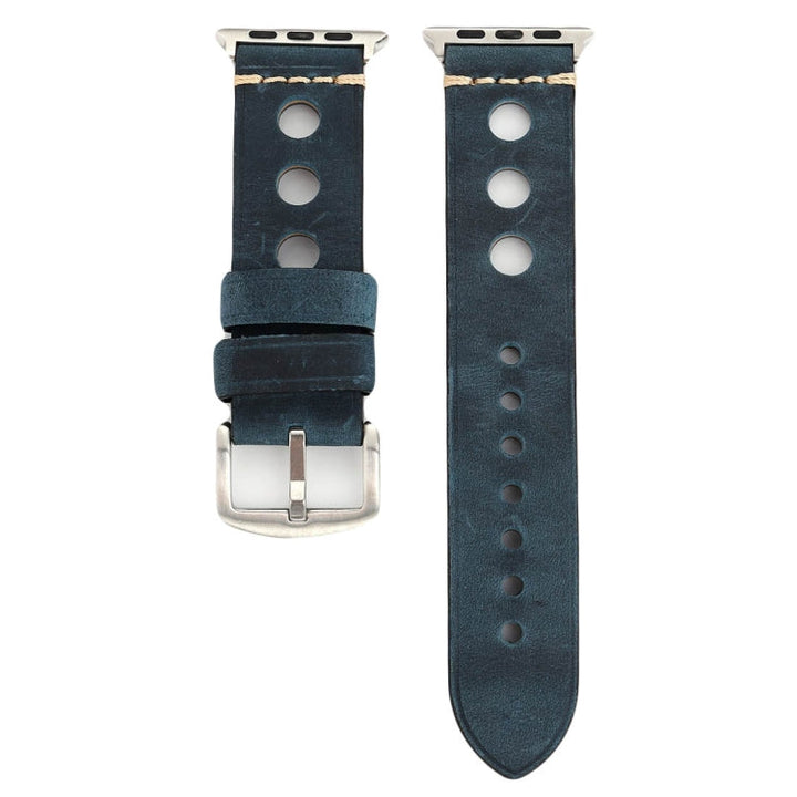 Lisslune | For Apple Watch Series 10 42mm / 9&8&7 41mm / SE 3&SE 2&6&SE&5&4 40mm / 3&2&1 38mm Retro Hole Leather Watch Strap (Blue)