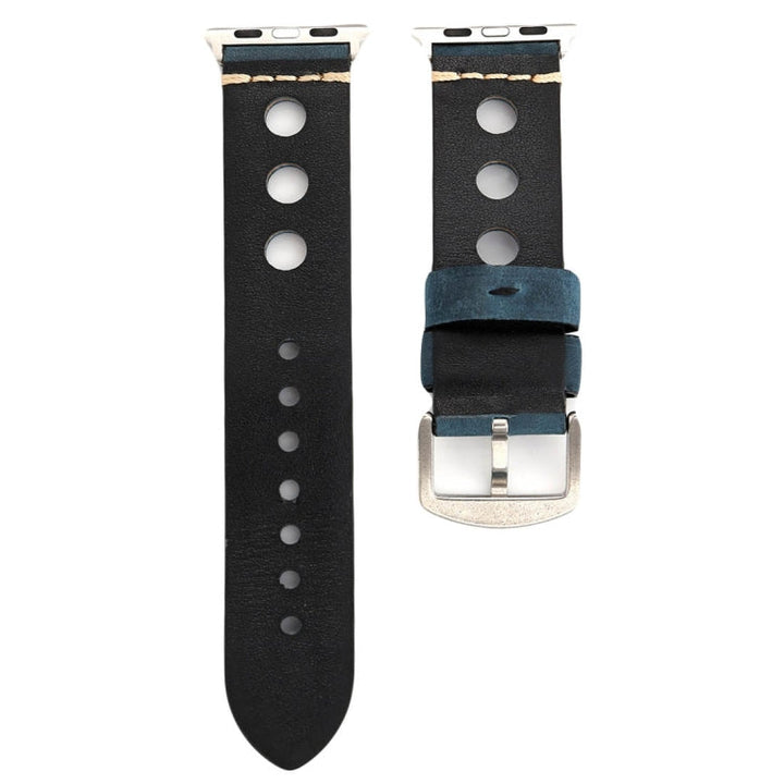 Lisslune | For Apple Watch Series 10 42mm / 9&8&7 41mm / SE 3&SE 2&6&SE&5&4 40mm / 3&2&1 38mm Retro Hole Leather Watch Strap (Blue)
