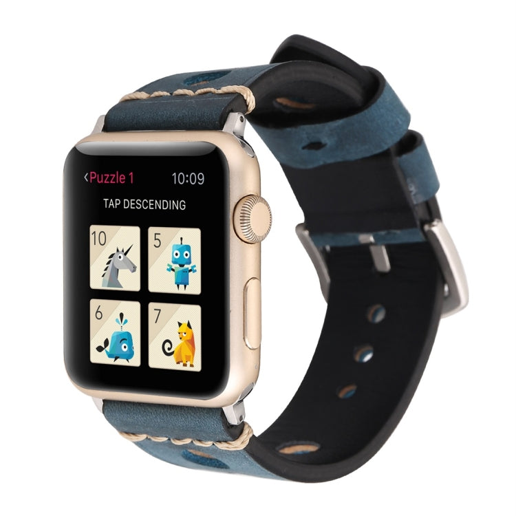 Lisslune | For Apple Watch Series 10 42mm / 9&8&7 41mm / SE 3&SE 2&6&SE&5&4 40mm / 3&2&1 38mm Retro Hole Leather Watch Strap (Blue)