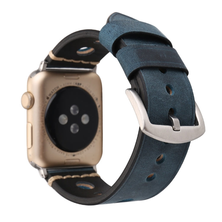 Lisslune | For Apple Watch Series 10 42mm / 9&8&7 41mm / SE 3&SE 2&6&SE&5&4 40mm / 3&2&1 38mm Retro Hole Leather Watch Strap (Blue)