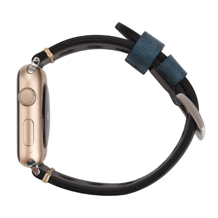 Lisslune | For Apple Watch Series 10 42mm / 9&8&7 41mm / SE 3&SE 2&6&SE&5&4 40mm / 3&2&1 38mm Retro Hole Leather Watch Strap (Blue)