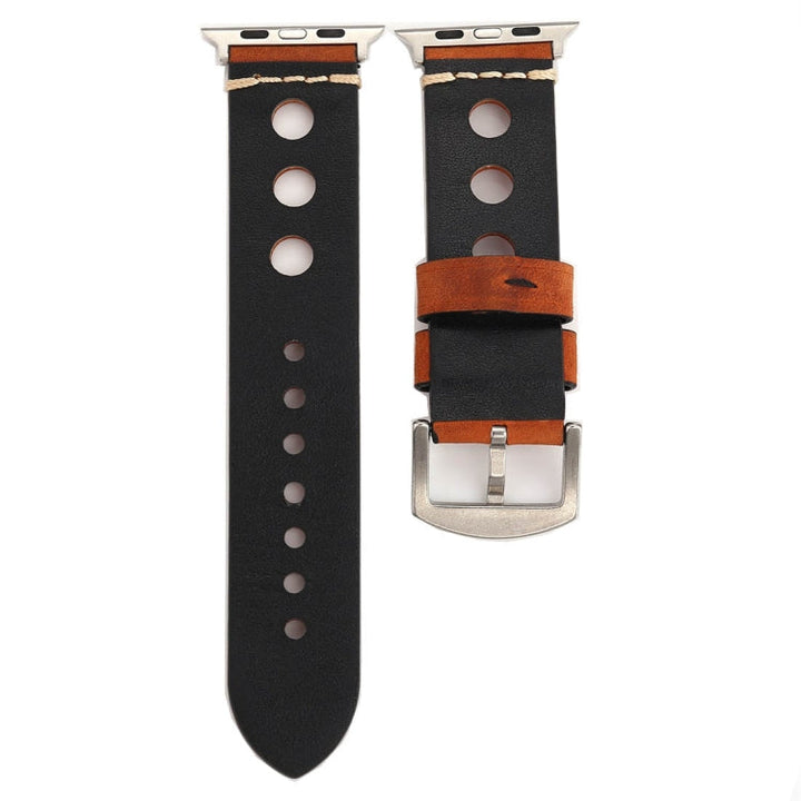 Lisslune | For Apple Watch Series 10 42mm / 9&8&7 41mm / SE 3&SE 2&6&SE&5&4 40mm / 3&2&1 38mm Retro Hole Leather Strap (Reddish Brown)