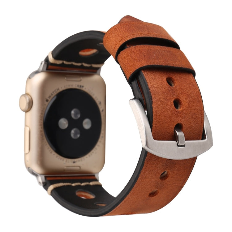 Lisslune | For Apple Watch Series 10 42mm / 9&8&7 41mm / SE 3&SE 2&6&SE&5&4 40mm / 3&2&1 38mm Retro Hole Leather Strap (Reddish Brown)