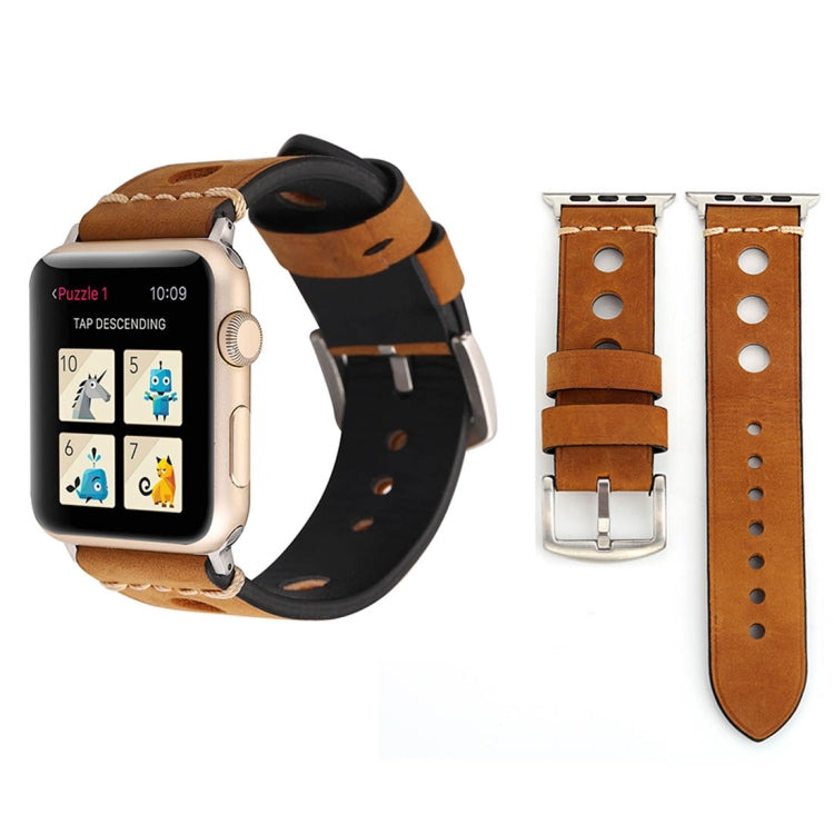Lisslune | For Apple Watch Series 10 42mm / 9&8&7 41mm / SE 3&SE 2&6&SE&5&4 40mm / 3&2&1 38mm Retro Hole Leather Strap (Brown)