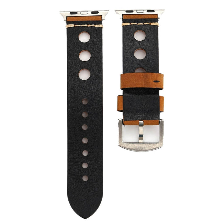 Lisslune | For Apple Watch Series 10 42mm / 9&8&7 41mm / SE 3&SE 2&6&SE&5&4 40mm / 3&2&1 38mm Retro Hole Leather Strap (Brown)