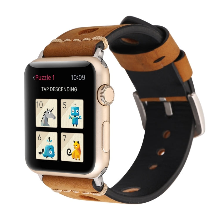 Lisslune | For Apple Watch Series 10 42mm / 9&8&7 41mm / SE 3&SE 2&6&SE&5&4 40mm / 3&2&1 38mm Retro Hole Leather Strap (Brown)