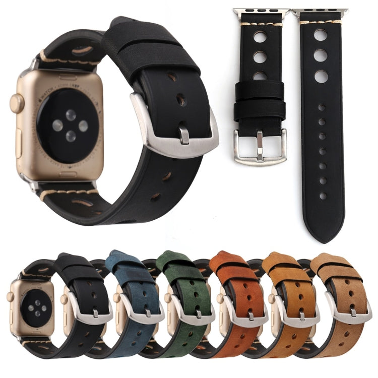 Lisslune | For Apple Watch Series 10 42mm / 9&8&7 41mm / SE 3&SE 2&6&SE&5&4 40mm / 3&2&1 38mm Retro Hole Leather Watch Band (Khaki)