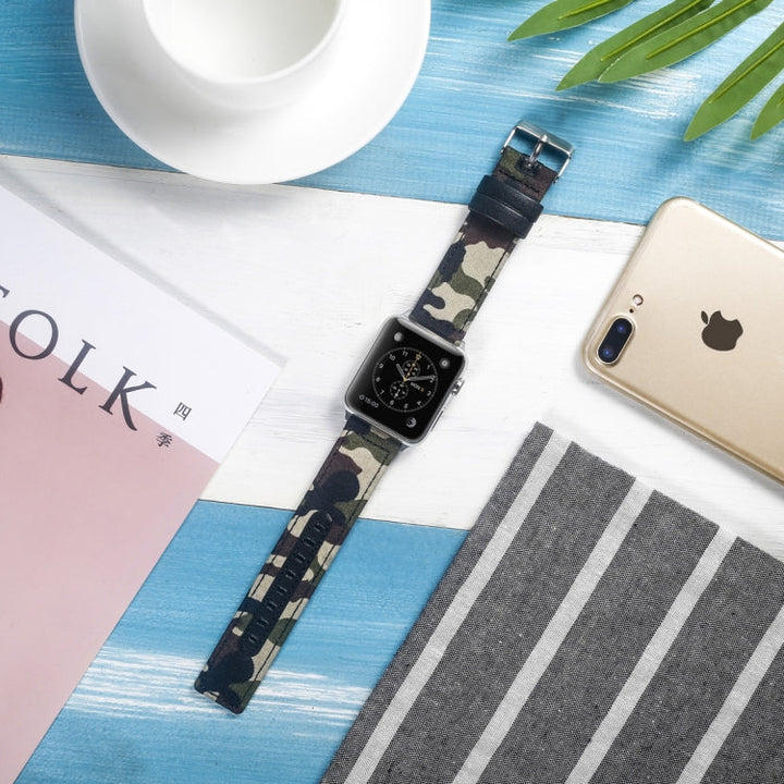 Lisslune | Fabric+Cowhide Watch Strap for Apple Apple Watch Series 7 41mm / 6 & SE & 5 & 4 40mm / 3 & 2 & 1 38mm
