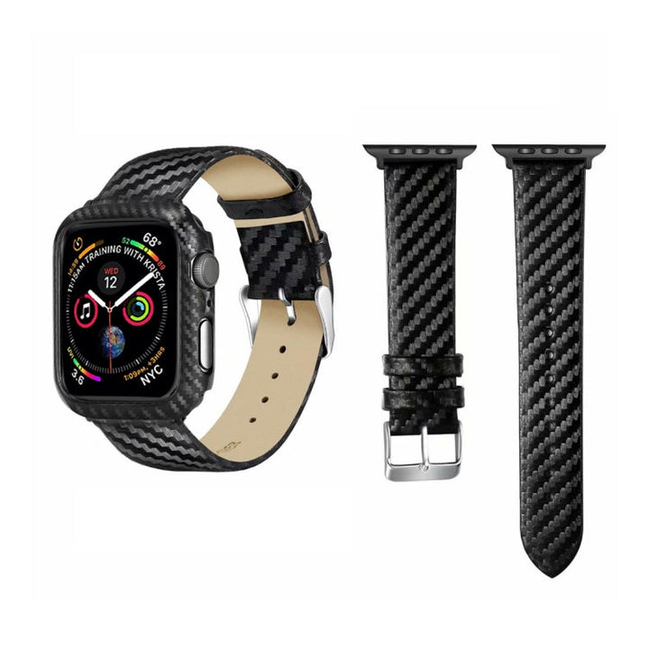 Lisslune | Leather Carbon Fiber Band for Apple Watch Series 5 & 4 40mm & Series 3 & 2 & 1 38mm