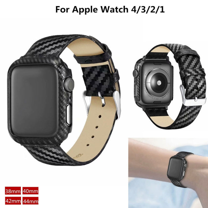 Lisslune | Leather Carbon Fiber Band + Case for Apple Watch Series 3 & 2 & 1 42mm