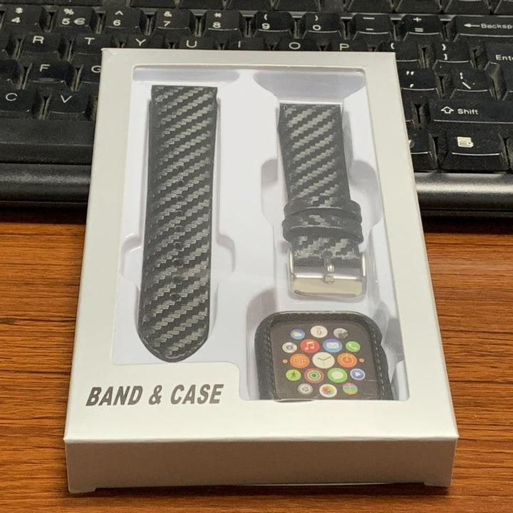 Lisslune | Leather Carbon Fiber Band + Case for Apple Watch Series 3 & 2 & 1 42mm