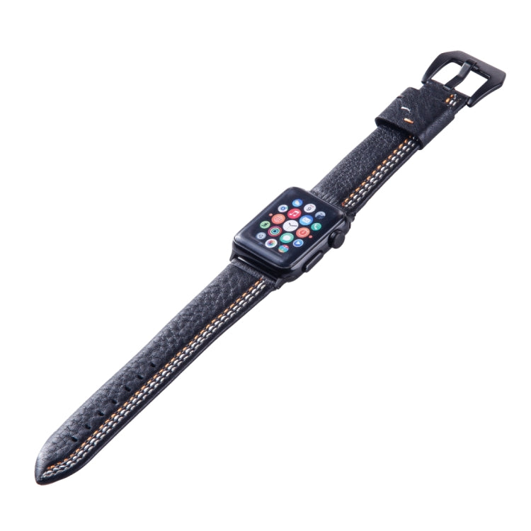 Lisslune | For Apple Watch Series 3 & 2 & 1 38mm Three Line Pattern PU Leather Watch Band (Black)