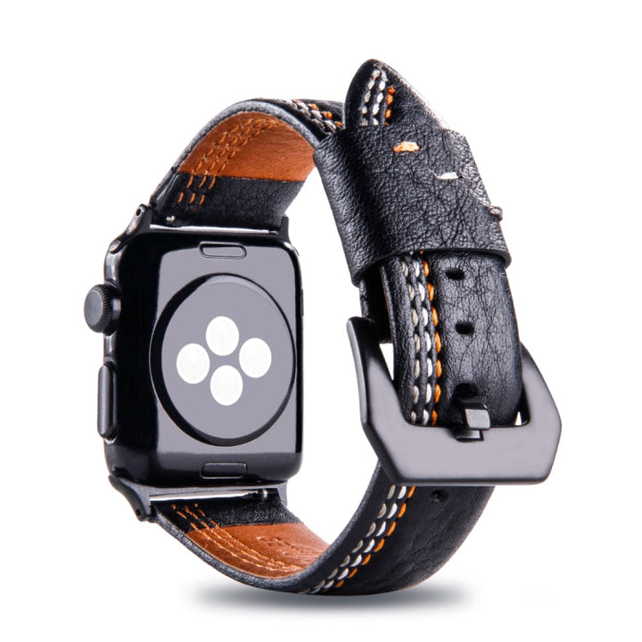 Lisslune | For Apple Watch Series 3 & 2 & 1 38mm Three Line Pattern PU Leather Watch Band (Black)