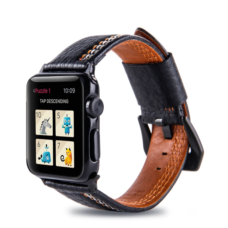 Lisslune | For Apple Watch Series 3 & 2 & 1 38mm Three Line Pattern PU Leather Watch Band (Black)