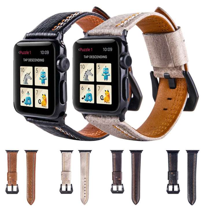 Lisslune | For Apple Watch Series 3 & 2 & 1 38mm Three Line Pattern PU Leather Watch Band (Black)