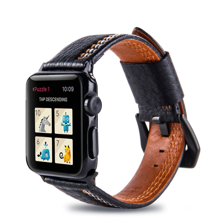 Lisslune | For Apple Watch Series 3 & 2 & 1 42mm Tiga striped pattern PU leather watch band (Black)